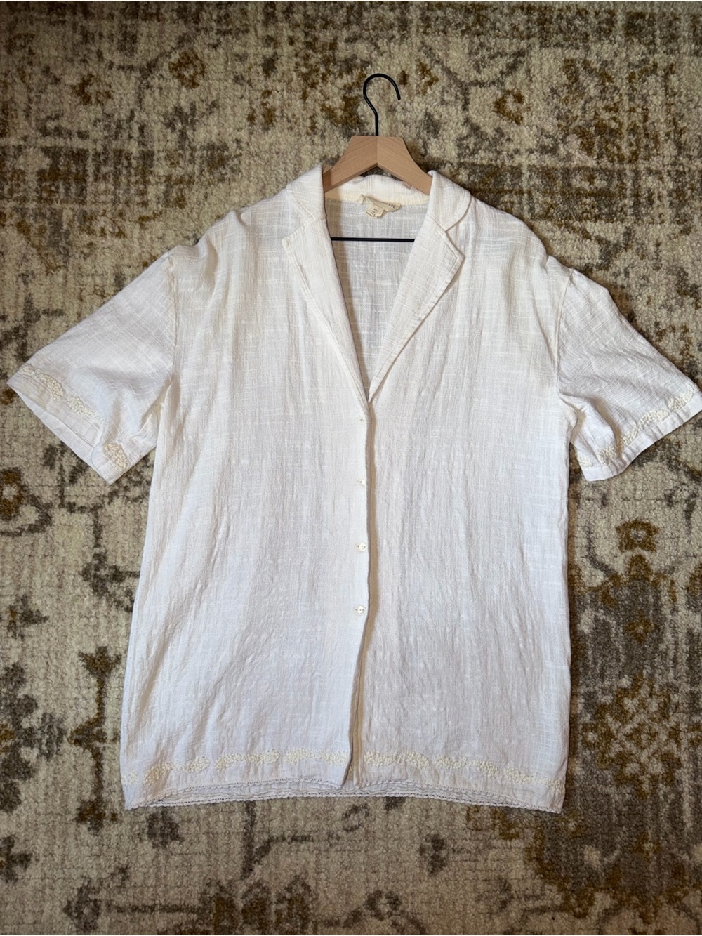 Maurie and Eve White Organic Cotton Button Down Embroidered Detail Shirt Size S